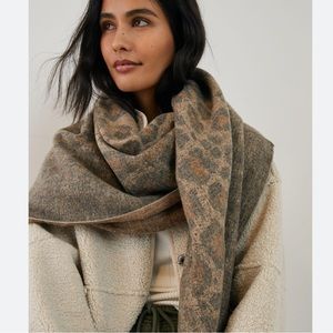Anthropologie Clara Cozy Square Reversible Scarf with animal print pattern